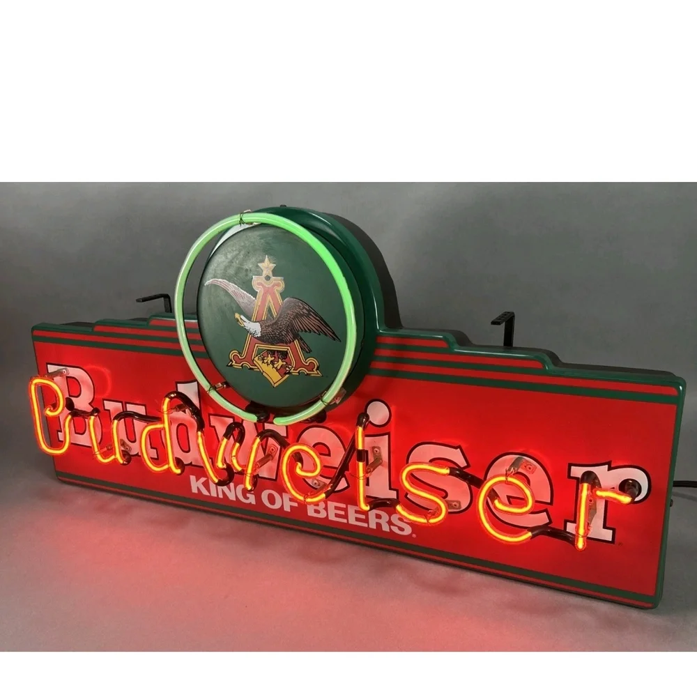 Budweiser Neon Sign in Red, Yellow and Green Crest